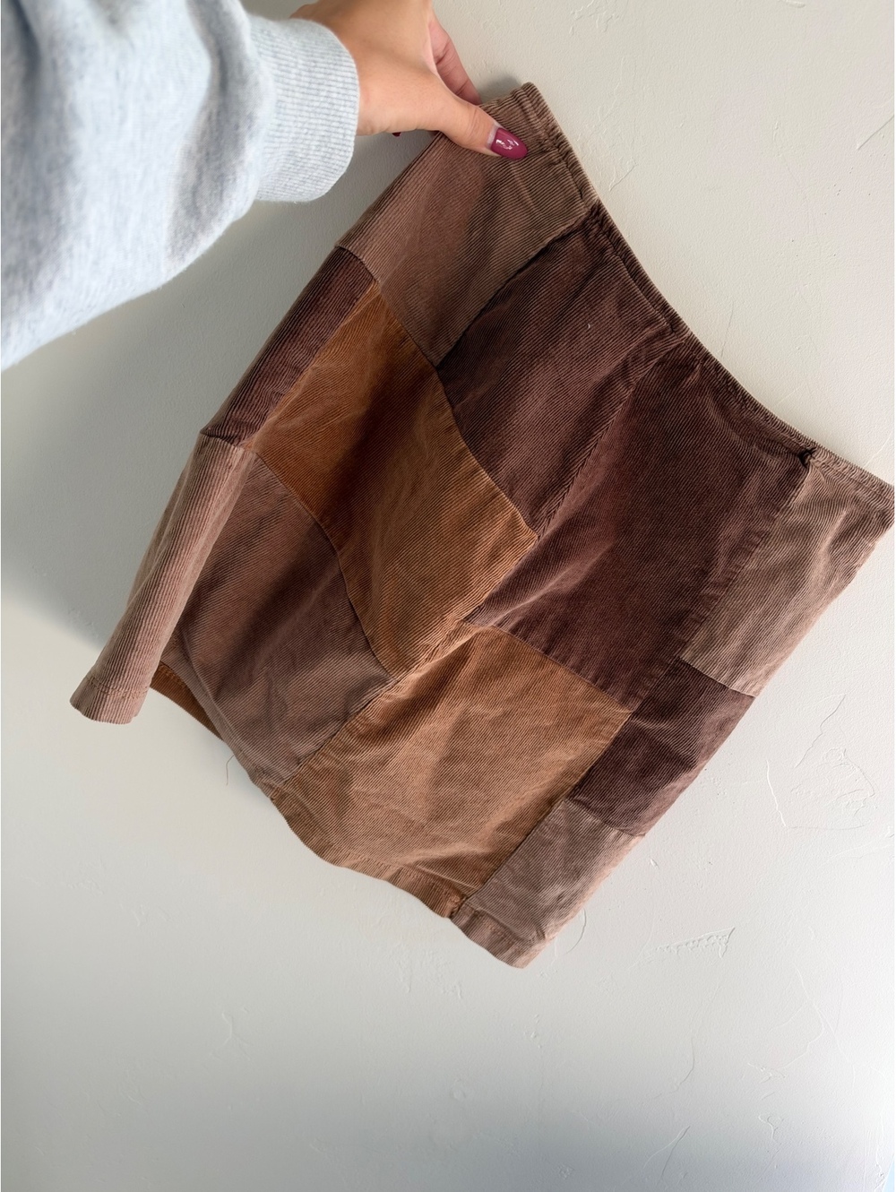 Hollister Ultra High Rise Patchwork Corduroy Mini Skirt XS Brown Y2K
